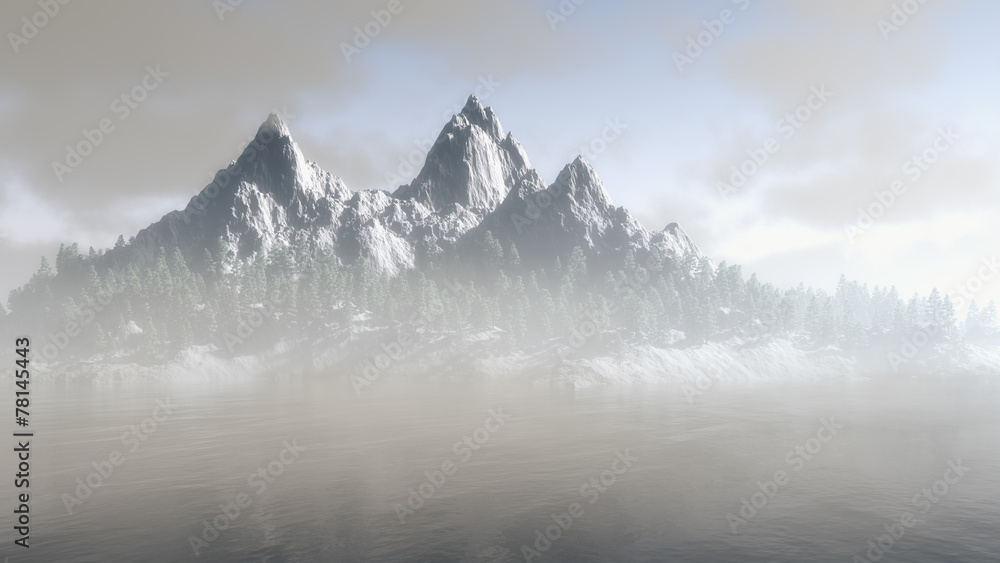 Majestic rugged mountain range in winter