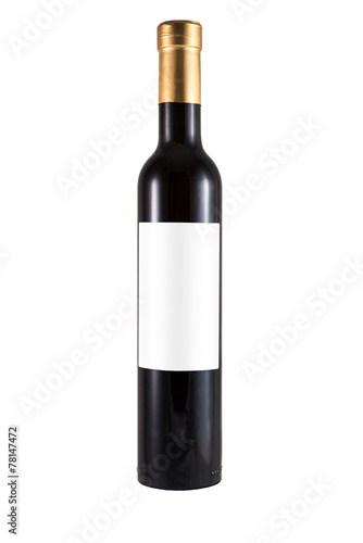 thin bottle of red wine made of green glass and blank label