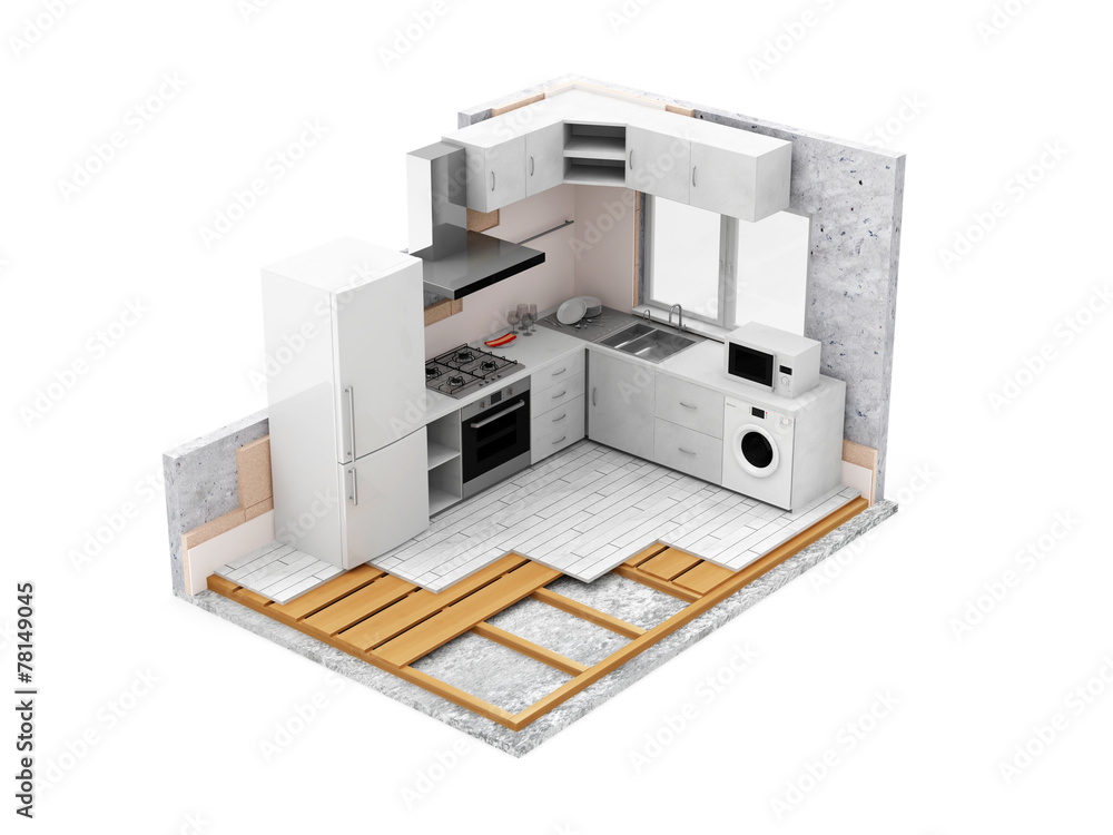 Apartment Construction Concept. Kitchen Room Under Construction Apartment Construction Concept. Kitchen Room Under Construction