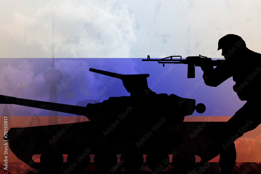 wf2 WarFlag - russia flag with soldier and tank - g3174