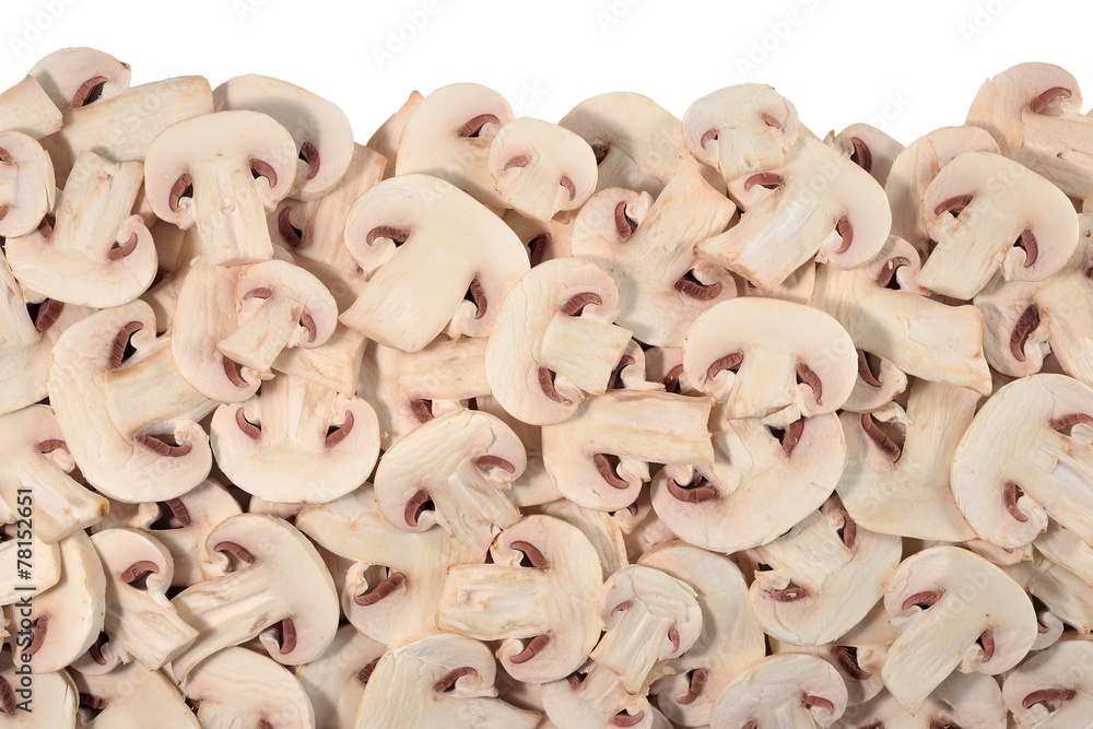 Heap of sliced mushrooms on a white Heap of sliced mushrooms on a white