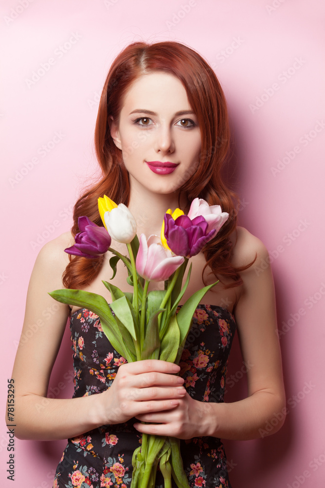 beautiful redhead girl with flowers beautiful redhead girl with flowers