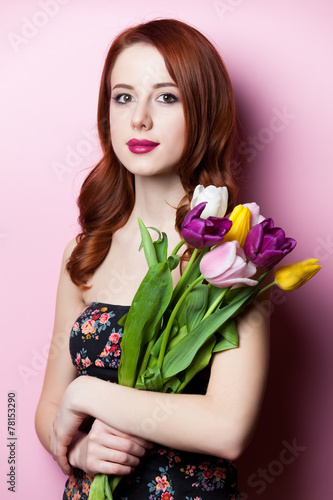  beautiful redhead girl with flowers