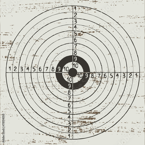 Vintage hand drawn target on white scratched background