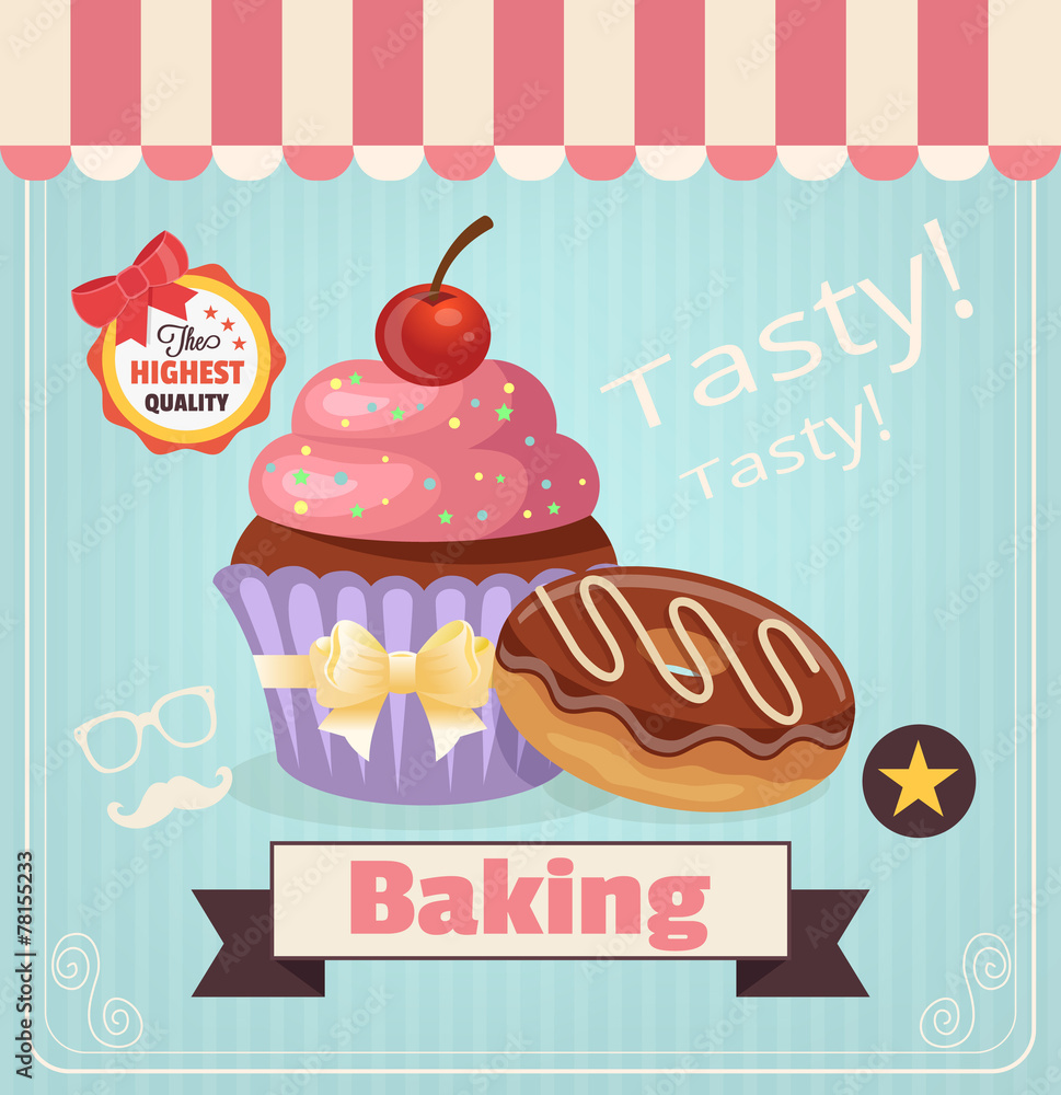 Cupcake and donut vector cartoon banner Cupcake and donut vector cartoon banner