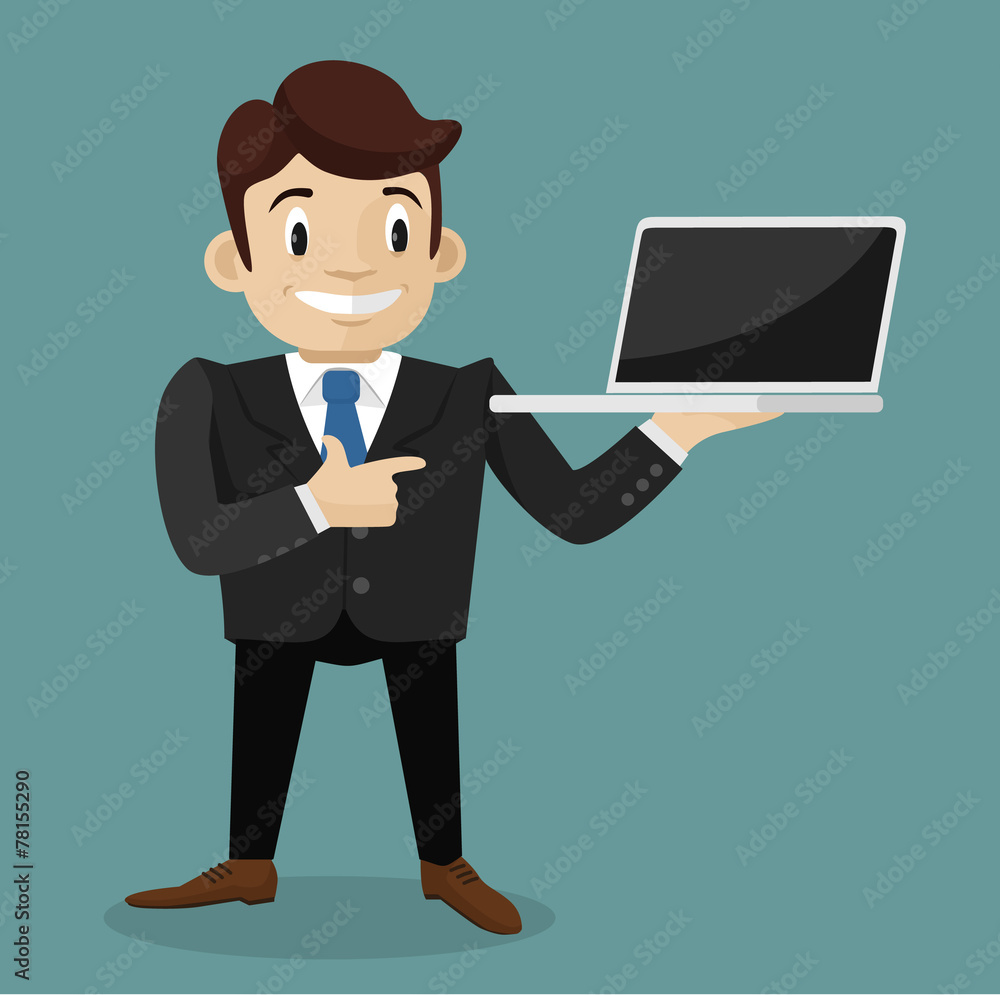 Man with laptop. Vector flat illustration