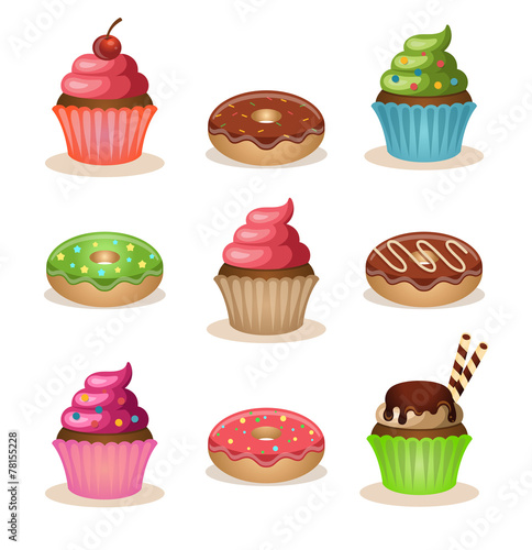 Vector cupcake and donut set