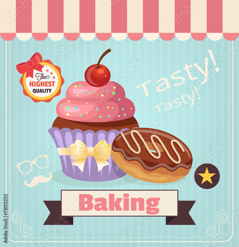 Cupcake and donut vector cartoon banner