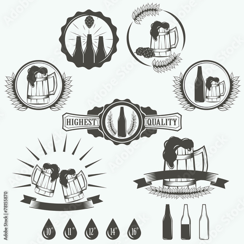 Vintage beer brewery emblems, labels and design elements