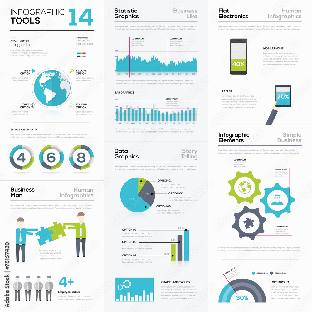 Set of infographic elements and business graphics tools Set of infographic elements and business graphics tools
