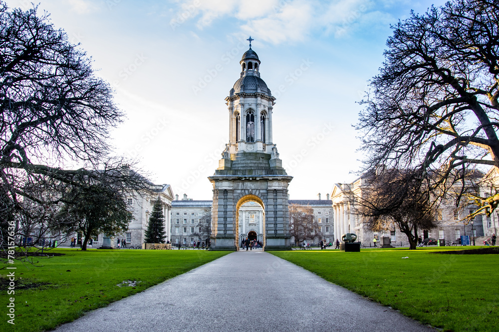 Bell Tower in Trinity College, Dublin Ireland - obrazy, fototapety, plakaty 