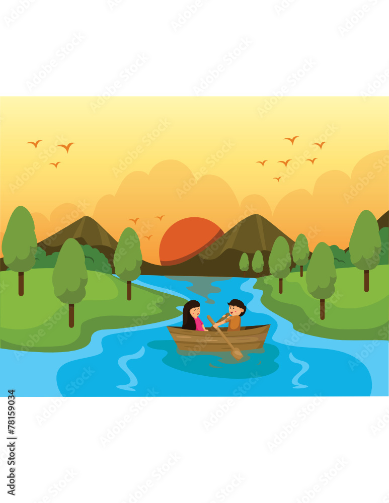 couple sailing  with sunset background