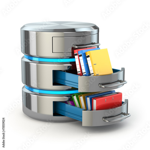 Database storage concept. Hard disk icon with folders  isolated