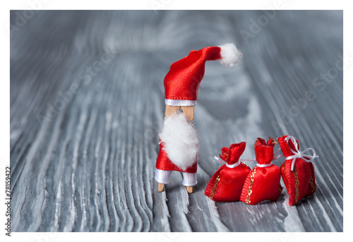 Christmas concept - clothespin. Retro Santa Claus