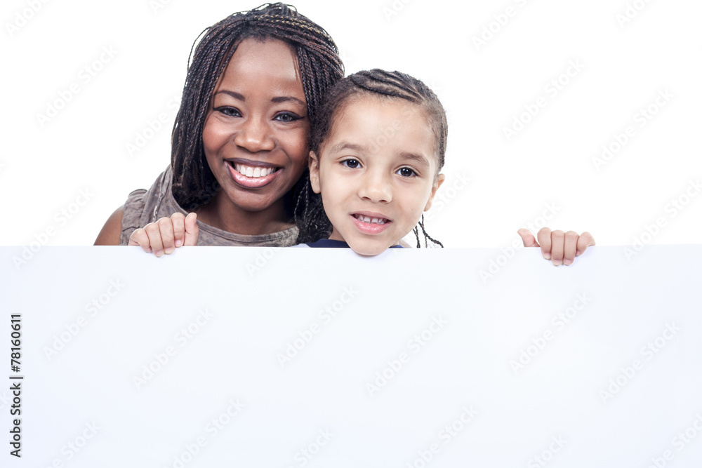 A mother and son african american boy, isolated on white backgro A mother and son african american boy, isolated on white backgro