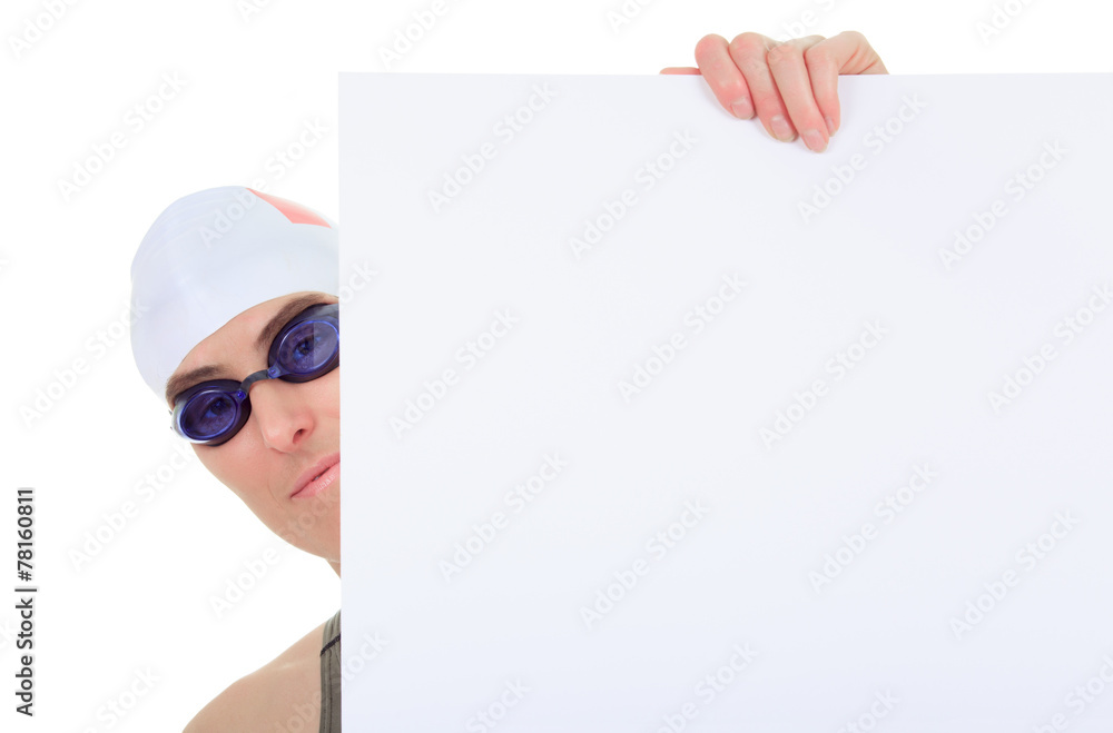 A woman swimmer in studio white background A woman swimmer in studio white background