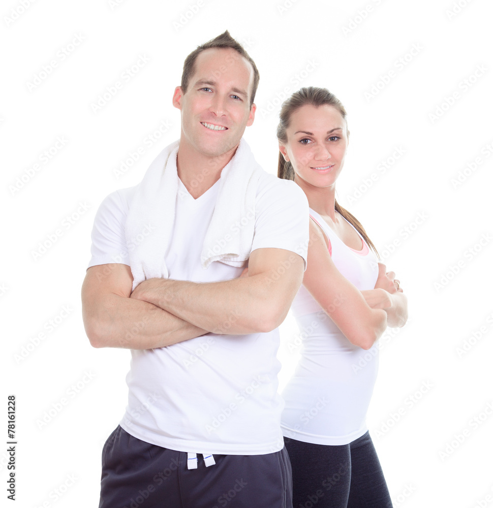 Two training adult holding a cardboard in studio. Two training adult holding a cardboard in studio.