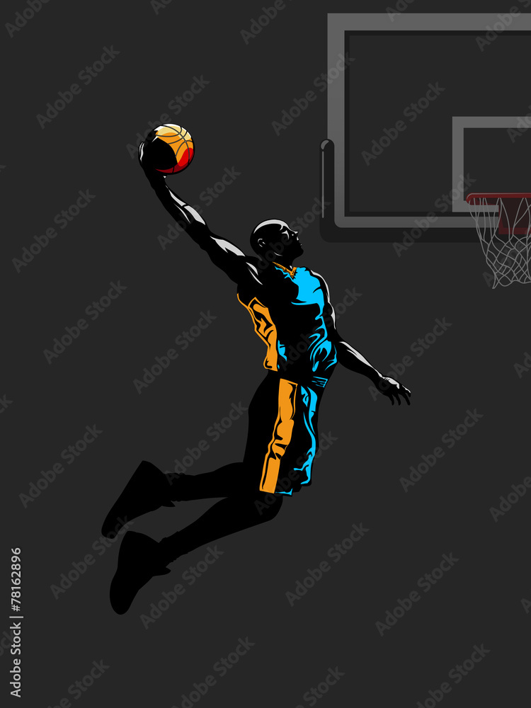 Naklejka premium Basketball player jumps to dunk