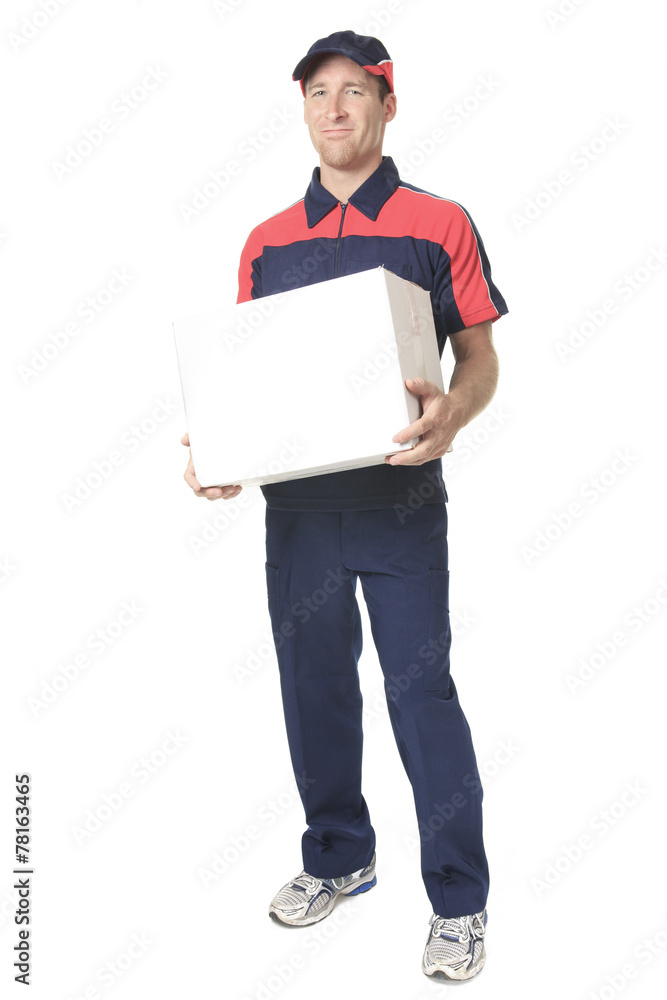Delivery person delivering packages holding clipboard and packag Delivery person delivering packages holding clipboard and packag