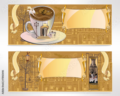 Set of cafe banners, decorated with coffee cup