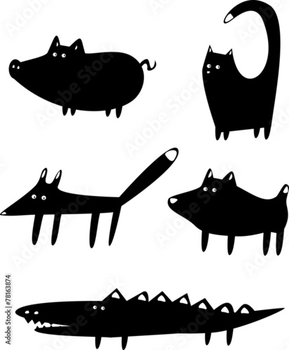 Set of funny black animals