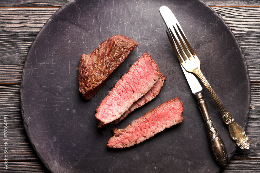 Beef steak slices. top view Beef steak slices. top view
