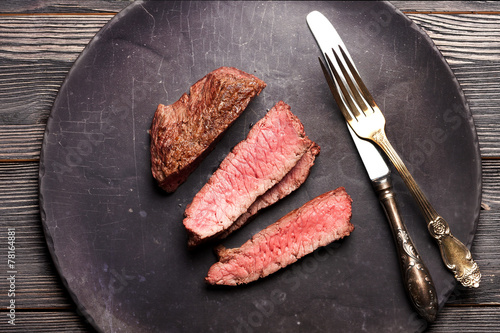 Beef steak slices. top view