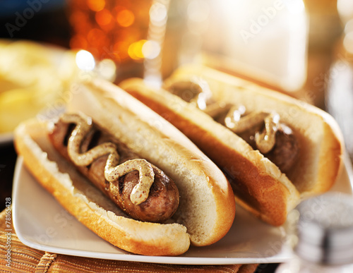 grilled bratwurst sausages with dijon mustard