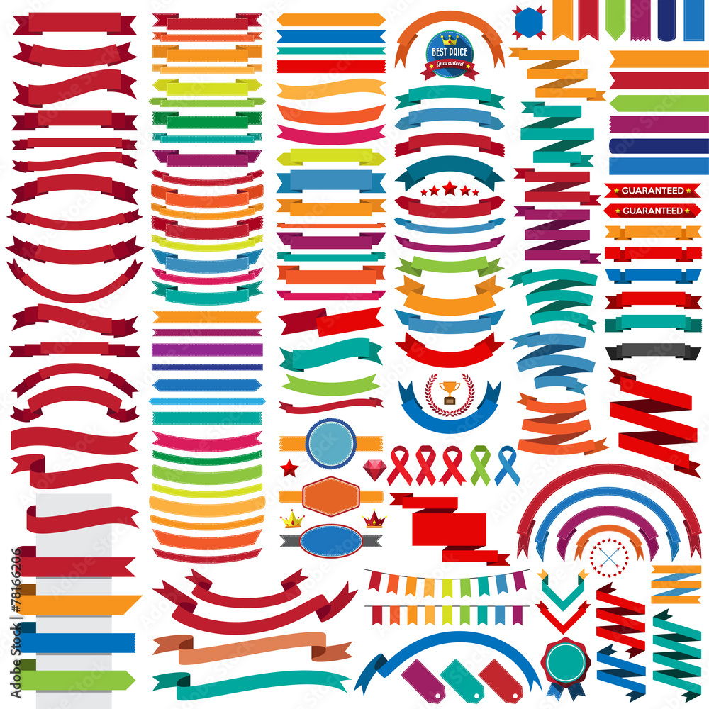 Mega collection of retro ribbons and labels - obrazy, fototapety, plakaty 