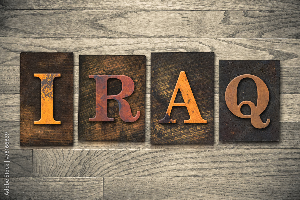 Naklejka premium Iraq Wooden Letterpress Concept