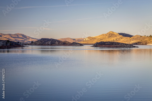 sunset over mountain lake