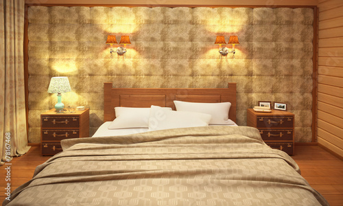 Визуализация спальни в деревянном доме