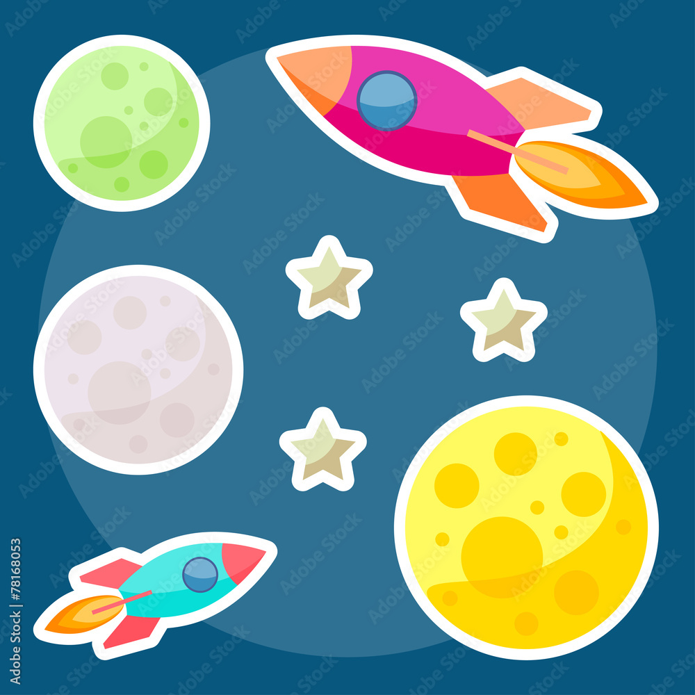 Obraz premium cosmic background with bright colored planets and spaceships