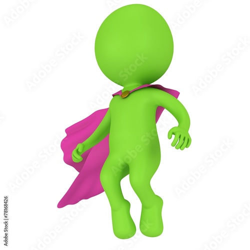 3d brave superhero with purple cloak levitate above