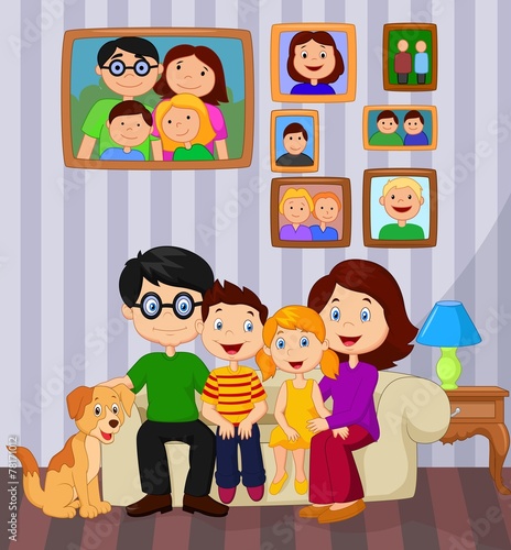 Happy family sitting on sofa