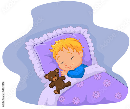 Cartoon baby sleeping with teddy bear