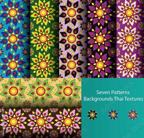 ten patterns background thai texture flowers