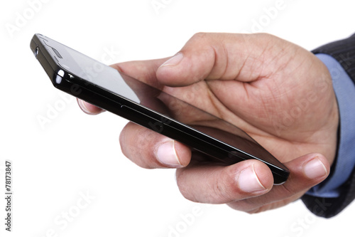 Man sending or receiving sms on his smart phone