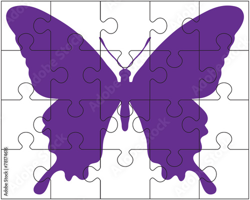 Vector illustration of white puzzle and butterfly