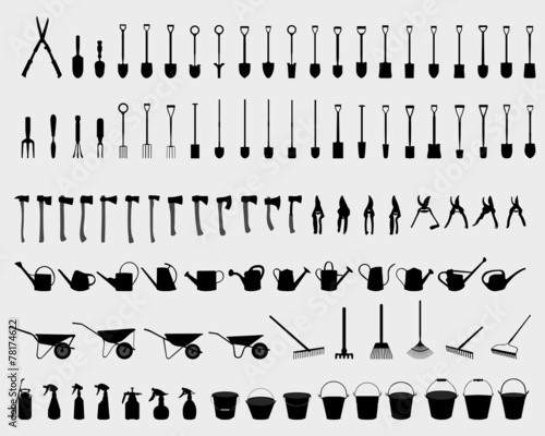 Black silhouettes of garden tools, vector