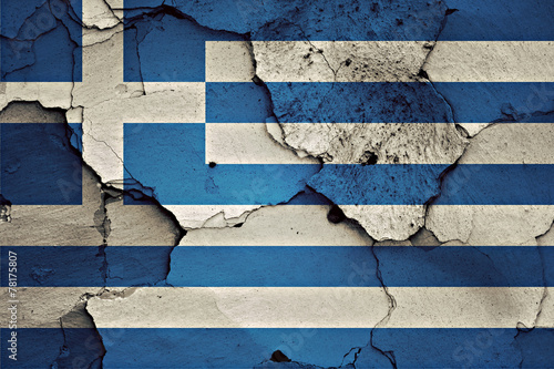flag of Greece painted on cracked wall #78175807