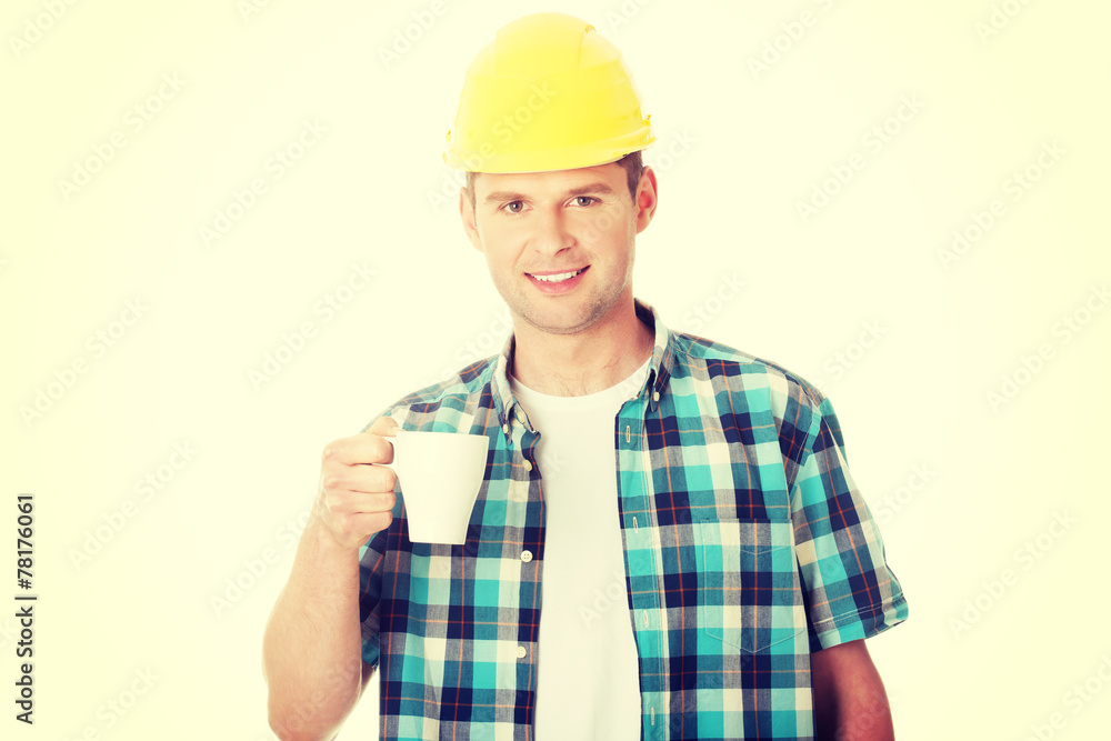 Worker on a break drink coffee Worker on a break drink coffee