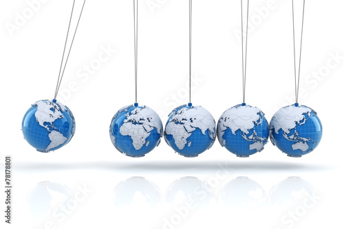 Newton's cradle with globes, 3d render