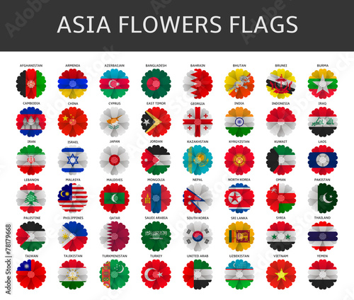 asia flowers flags vector