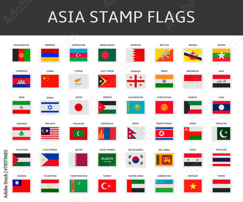 asia stamps flags vector