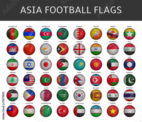 football flag of asia states vector set