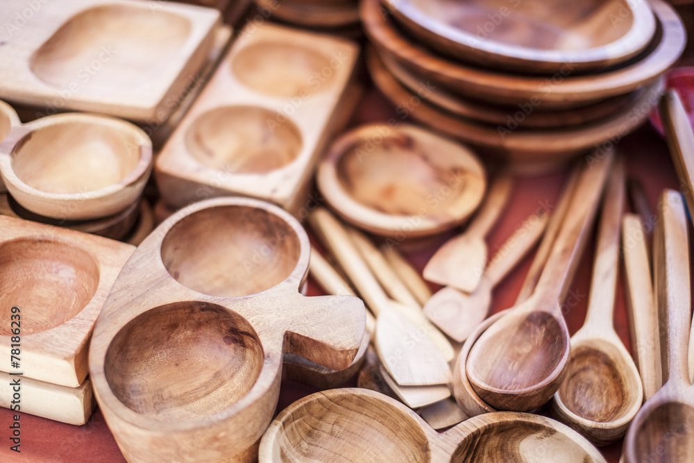 wooden pots, plates and eating utensils wooden pots, plates and eating utensils