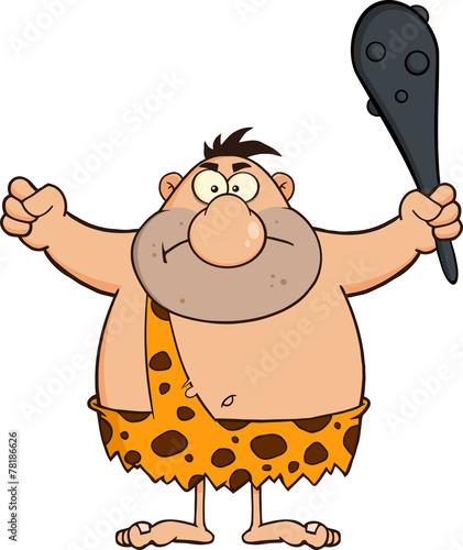 Angry Caveman Cartoon Character Holding A Club