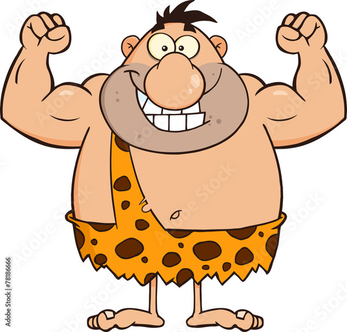 Smiling Caveman Cartoon Character Flexing
