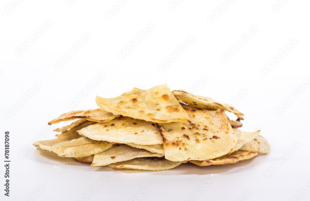 isolated pile of traditional eastern flat bread